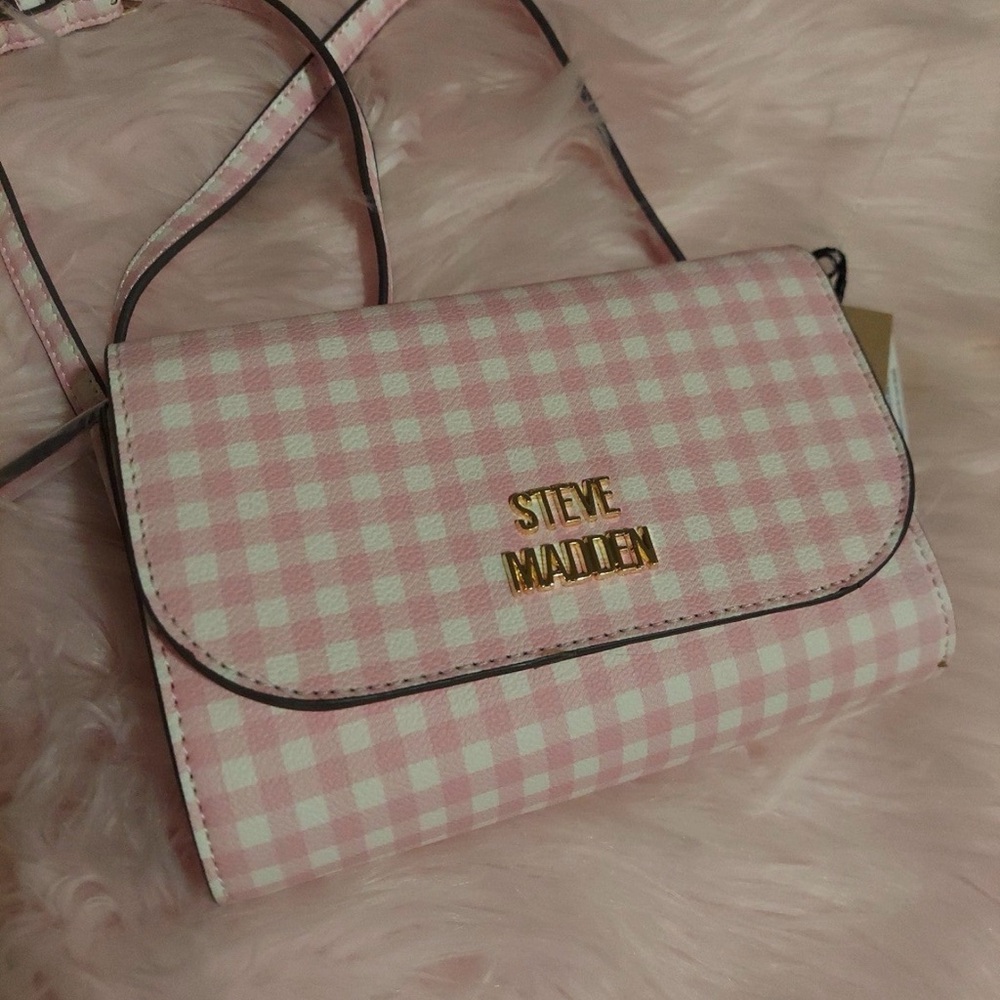 Steve Madden Pink Gingham Crossbody Bag
